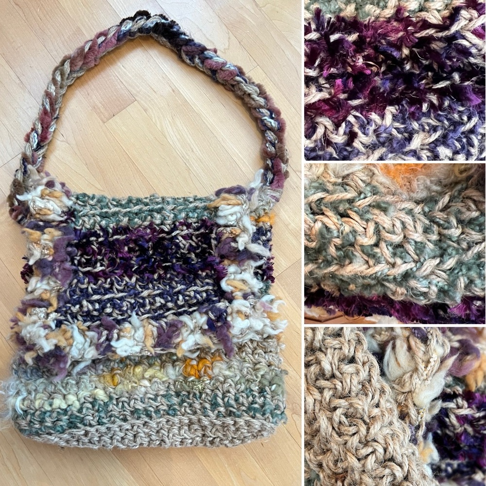 🧶Chunky Bohemian Boho Hippie Textured Handcrafted Woven Knit Earthy Shoulder Bag